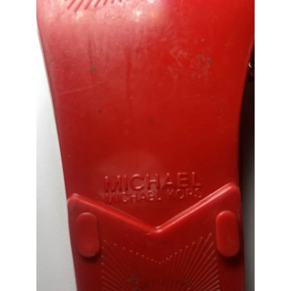 Michael Kors Charm Jelly Women Thong Sandals Red Gold MK Logo Cork PVC Sz 11